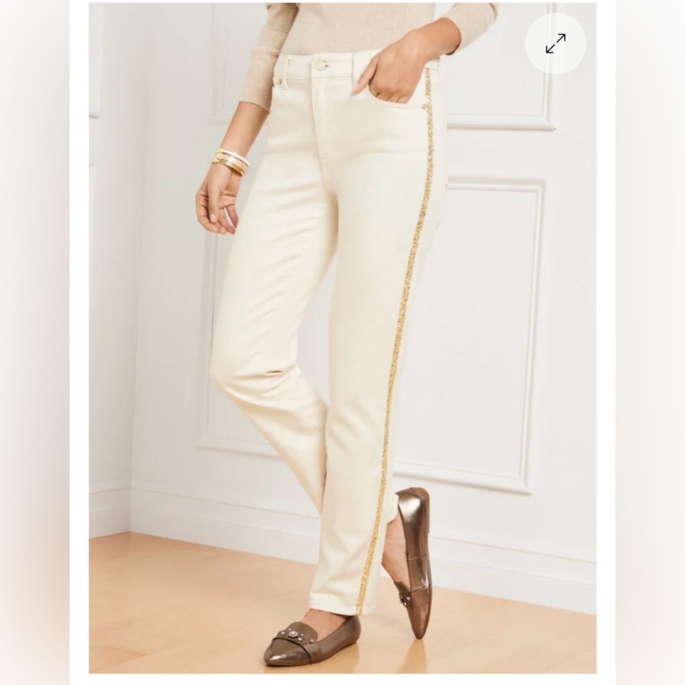 Talbots jeans size 2 natural denim straight leg jeans with sequin stripes 🩷🩷